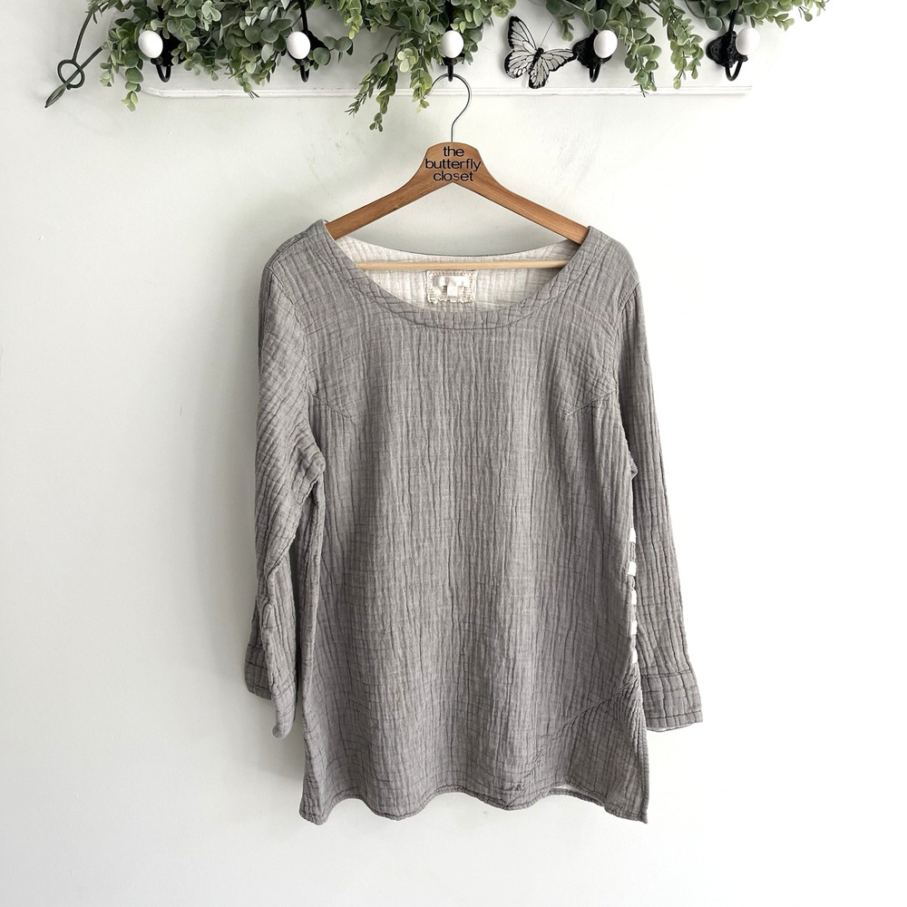 Kleen Gray Textured Long Sleeve Blouse Size XL 55000